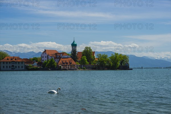 Baroque Church of St George and Castle, moated castle, Lake Constance, Bavaria, Germany, Europe