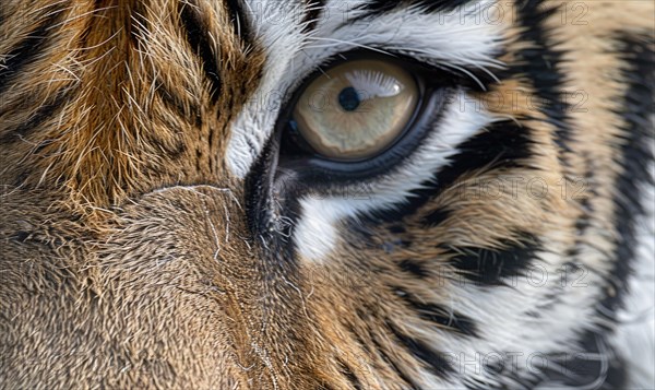 Close-up of a captive Bengal-Siberian tiger AI generated