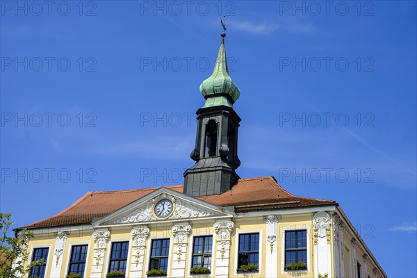 Historic town hall with neo-baroque facade on the market square in Radeberg, Saxony, Germany, Europe