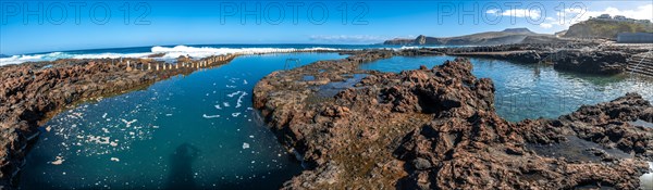 Panoramic view of the Las Salinas de Agaete natural pools in Puerto de Las Nieves in Gran Canaria, Spain, Europe