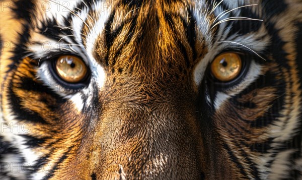 Close-up of a Siberian tiger's face under studio lights AI generated