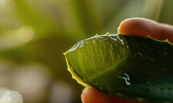 Close-up of cuted aloe vera leaf and water AI generated