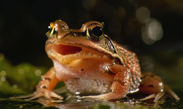 Close-up of Rana arvalis croaking AI generated