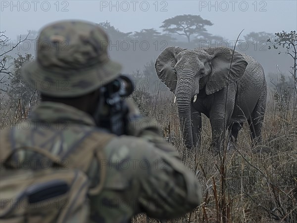 Elephant hunting in Africa, AI generated