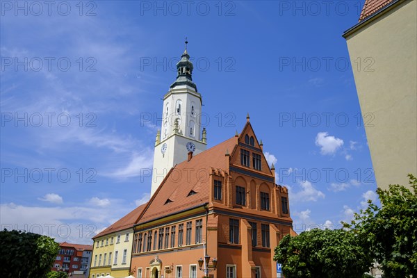 Historic Gothic and Renaissance town hall on the market square in Namyslow, Opole Voivodeship, Poland, Europe