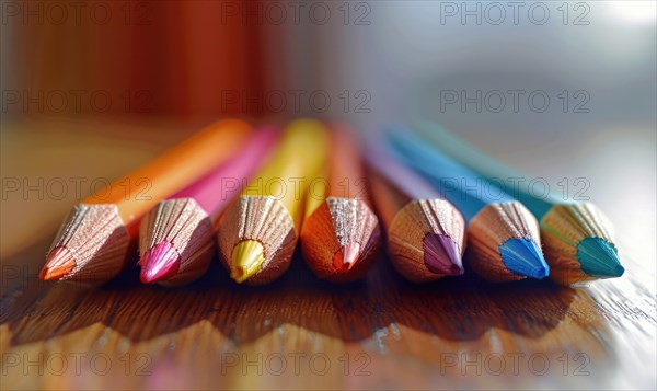 Close-up of a bunch of colored pencils, abstract background with colored pencils macro view AI generated