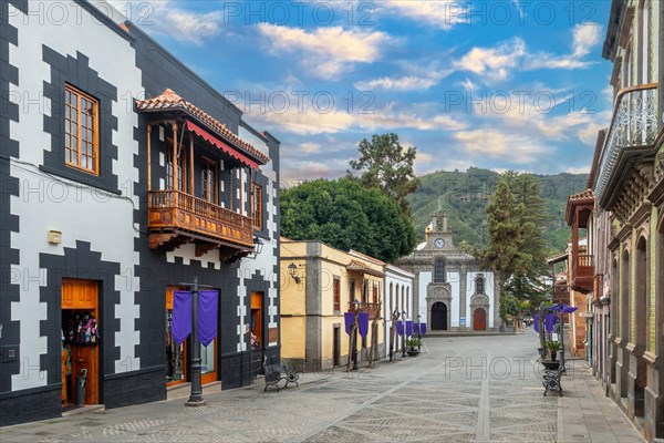 Beautiful streets in the square next to the Basilica of Nuestra Senora del Pino in the municipality of Teror. Gran Canaria, Spain, Europe