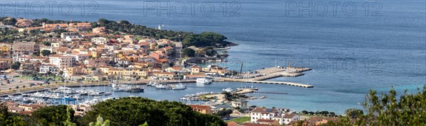 View of the town and harbour, panoramic view, Palau, Sardinia, Italy, Oceania