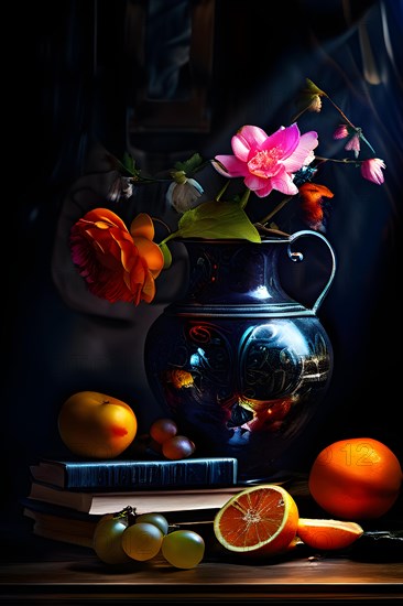 AI generated classic still life composition featuring timeless art elements