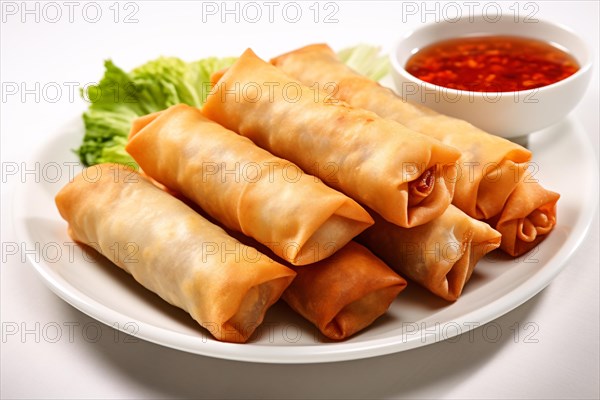 Chines epring rolls on plate. KI generiert, generiert, AI generated