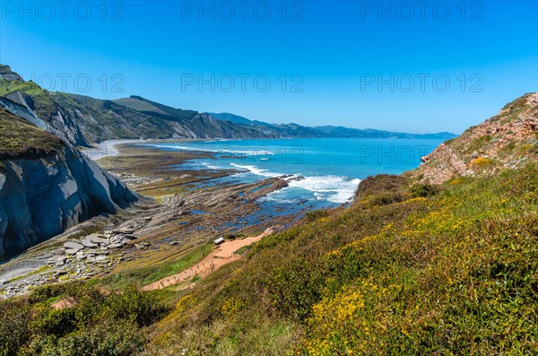 Beautiful Algorri cove in the Flysch Basque Coast geopark in Zumaia, Gipuzkoa