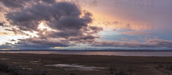 Sunset at Lake Neusiedl, Lake Neusiedl National Park, Burgenland, Austria, Europe