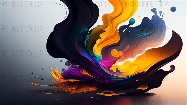 Colorful paint splashes on a dark background. 3d rendering, AI generated
