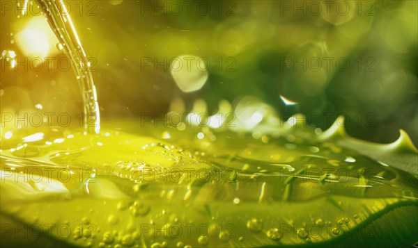 Close-up of aloe vera gel being extracted and blended with botanical oils and essences AI generated