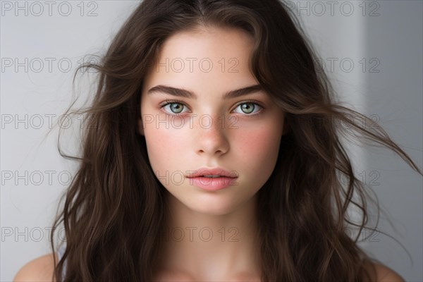 Young teenage girl with brunette hair. KI generiert, generiert, AI generated