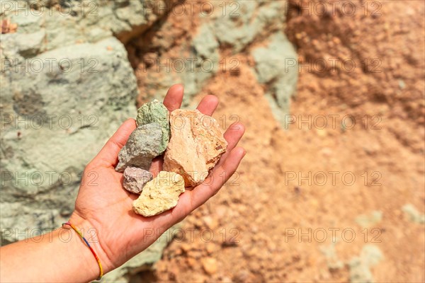 Detail of the colors of the stones in the Natural Monument Azulejos de Veneguera or Rainbow Rocks in Mogan, Gran Canaria