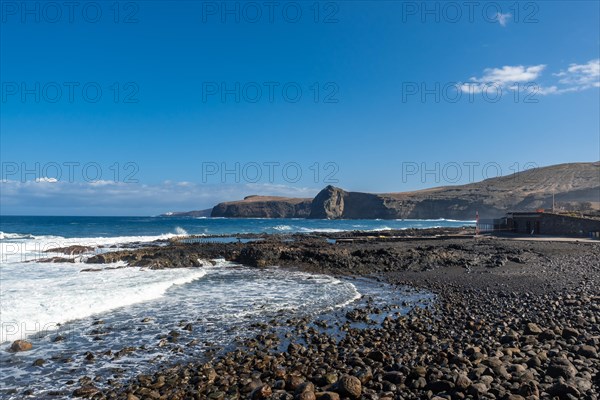 Beach near the Las Salinas de Agaete natural pools in Puerto de Las Nieves in Gran Canaria, Spain, Europe