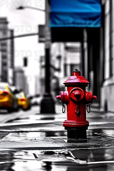 AI generated bustling street scene monochromatic snapshot with colorful digital elements