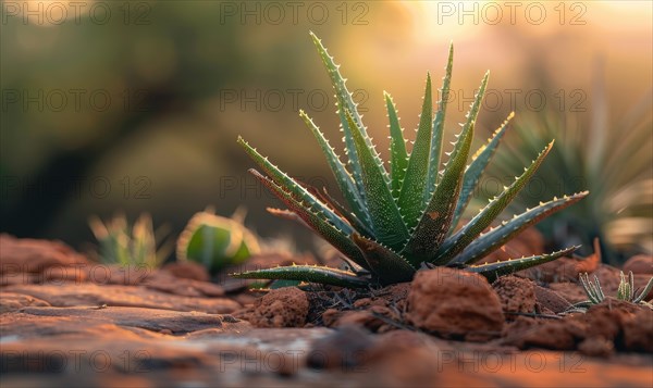 An aloe vera plant flourishing in a desert garden AI generated