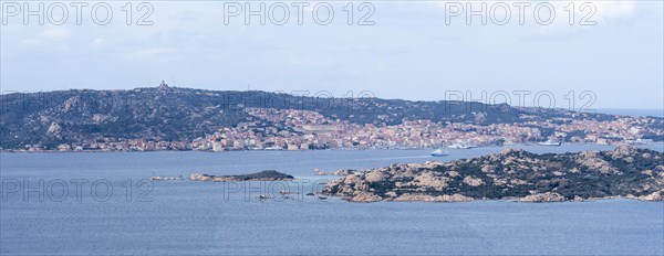 View of the coast at La Maddalena, panoramic photo, Palau, Sardinia, Italy, Oceania