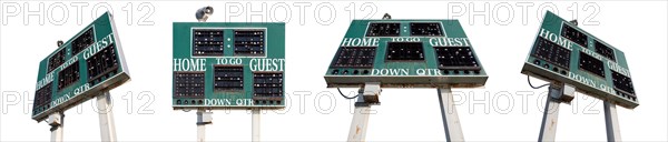 High school scoreboard set at various angles isolated on a white background
