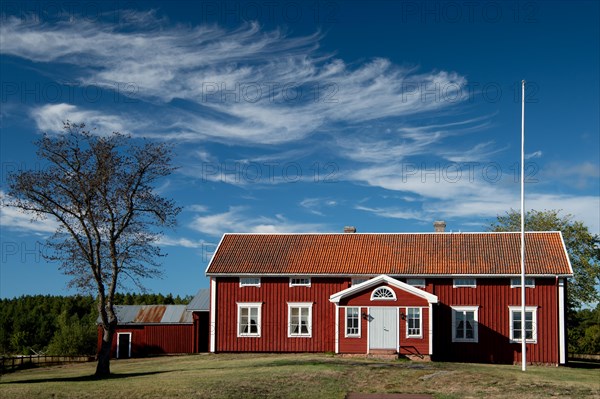 Falun red or Swedish red painted houses, farm, Geta, Aland, or Aland Islands, Gulf of Bothnia, Baltic Sea, Finland, Europe