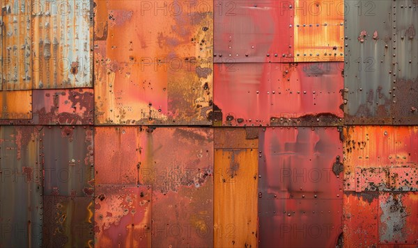 Rusted iron sheets in shades of deep orange and red, rusted metal background AI generated