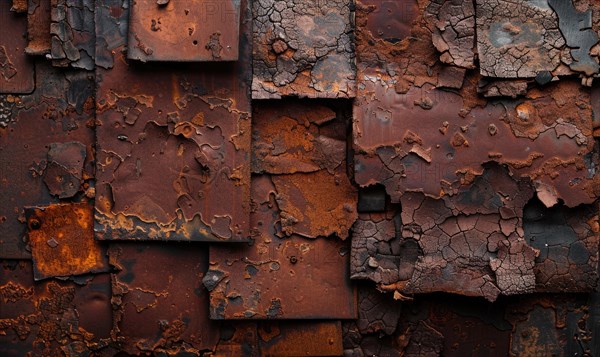 Abstract background with rusted metal plates in shades of deep brown and ochre AI generated