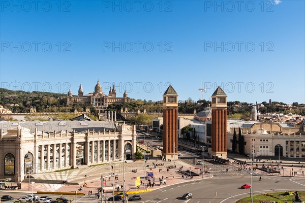 The Venetian Towers, Torres Venecianes or Venetian Towers, in the background the Museu Nacional d'Art de Catalunya, Barcelona, Spain, Europe