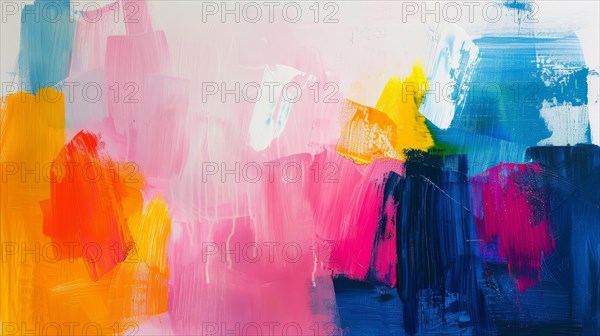 Soft pastel tones dominate this abstract canvas with broad strokes of pink, blue, and white, ai generated, AI generated