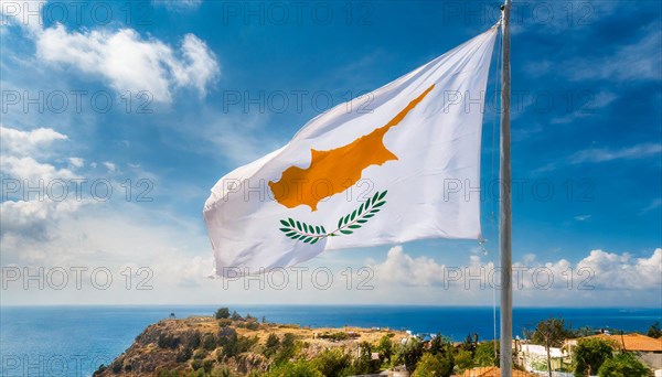 The flag of Cyprus flutters in the wind