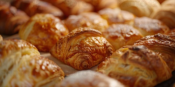 Close up of different baked pastries. KI generiert, generiert, AI generated