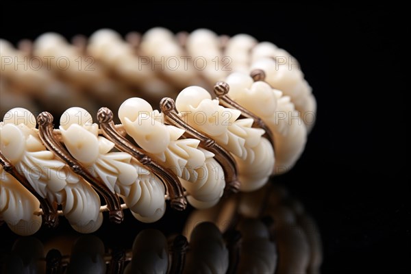 Close up of ivory bracelet on dark background. KI generiert, generiert, AI generated