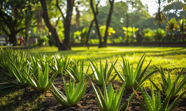 Aloe vera plants thriving in a botanical garden AI generated