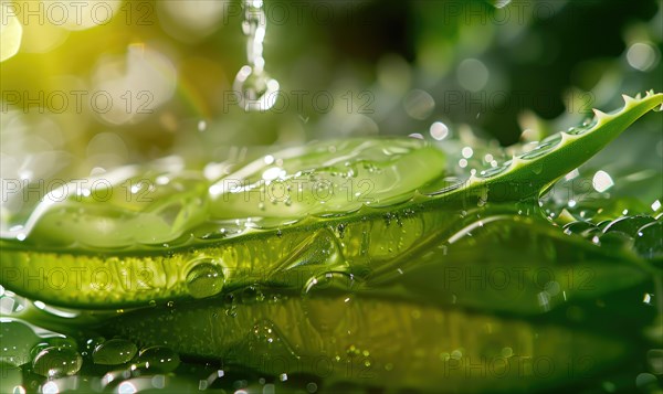 Close-up of cuted aloe vera leaf and water AI generated