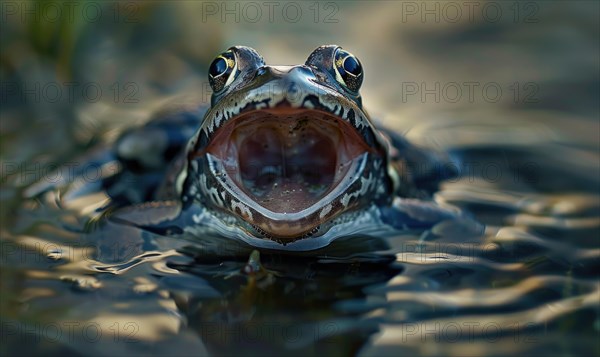 Close-up of Rana arvalis croaking AI generated