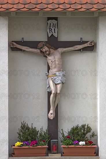 Christ's Cross in the churchyard of St Oswald's Church, Baunach, Upper Franconia, Bavaria, Germany, Europe