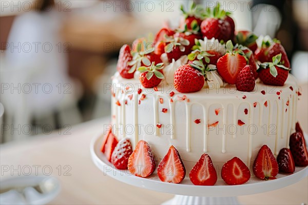 Delicious whole strawberry cream cake. KI generiert, generiert, AI generated