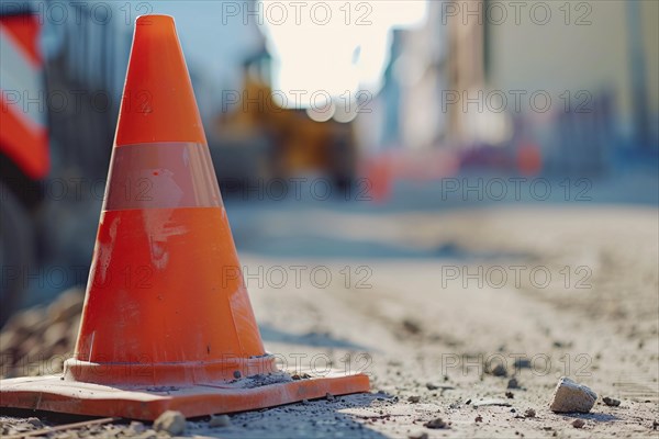 Orange traffic cone in street. KI generiert, generiert, AI generated