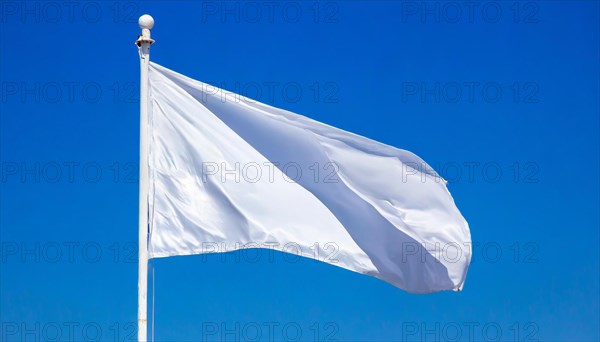 Parliamentary flag, also parliamentary flag or white flag fluttering in the wind, protective sign of the international law of war, surrender, renunciation of resistance