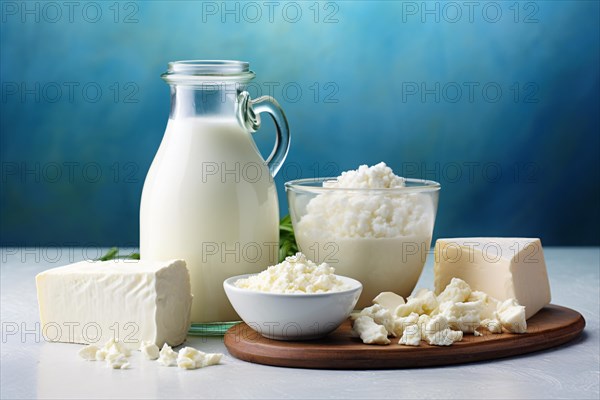 Various dairy products like milk and cheese. KI generiert, generiert, AI generated