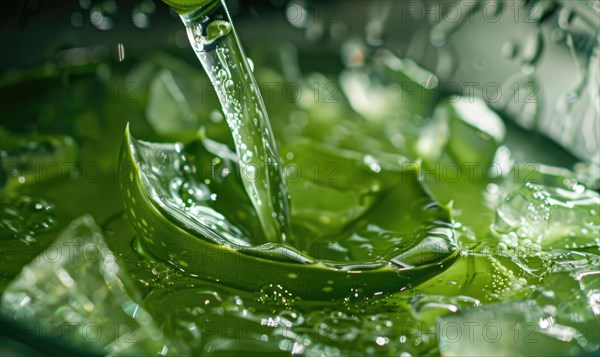 Close-up of aloe vera gel being extracted and blended with botanical oils and essences AI generated