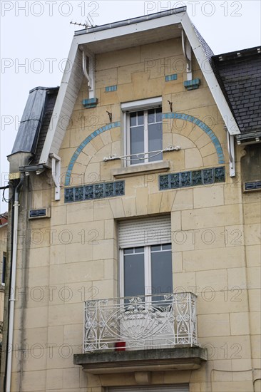 Window railings and balconies on residential buildings designed by Hector Guimard in the Art Nouveau style and produced in the municipal metal foundry Fonderies de Saint-Dizier, Saint-Dizier, Haute-Marne department, Grand Est region, France, Europe