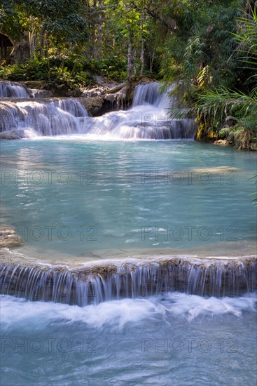 Kuang Si waterfalls in the jungle near Luang Phabang, Luang Prabang, Laos, Asia