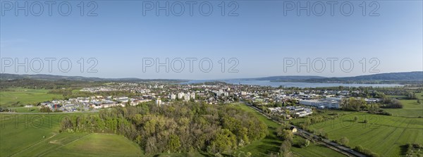 Aerial view, panorama of the town of Radolfzell on Lake Constance seen from the west, district of Constance, Baden-Wuerttemberg, Germany, Europe