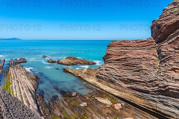 Beautiful Algorri cove in the Flysch Basque Coast geopark in Zumaia, Gipuzkoa