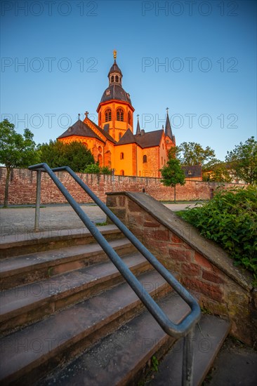 View of an old town, half-timbered houses and streets in a town. Seligenstadt am Main, Hesse Germany