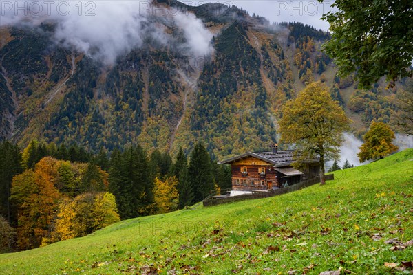Gerstruben, a former mountain farming village in the Dietersbachtal valley near Oberstdorf, Allgaeu Alps, Allgaeu, Bavaria, Germany, Europe