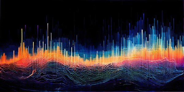 AI generated abstract art conveying sound waves and digital particles