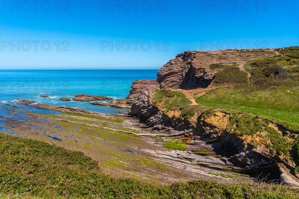 Cala Algorri with a coastal landscape in the flysch of Zumaia, Gipuzkoa. Basque Country